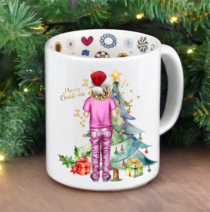 Weihnachtstasse mit Weihnachtsengel für Mädchen/Jungen mit Tannenbaum und Weihnachtsauto