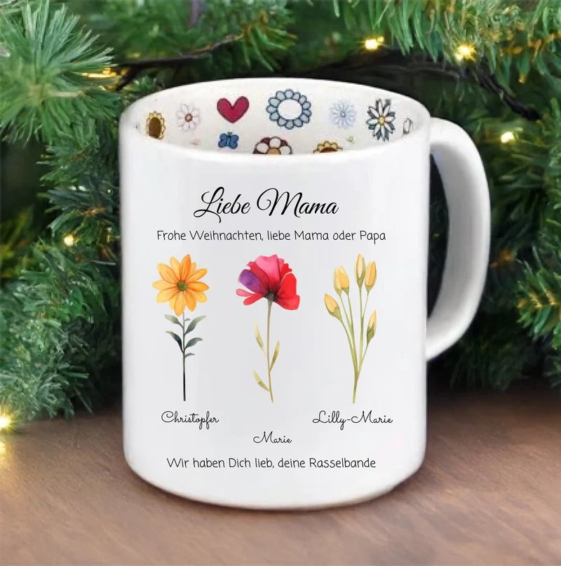 Weihnachtstasse Mama Weihnachtsgeschenk mit Blumen und Spruch