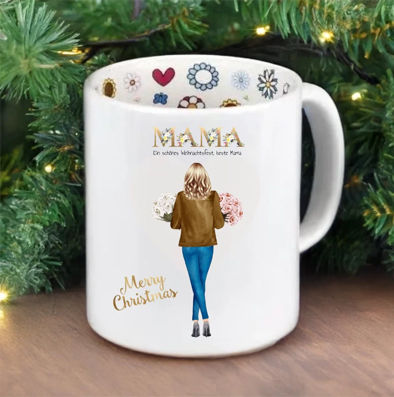 Weihnachtstasse mit Mama, schönes Weihnachtsfest und Spruch