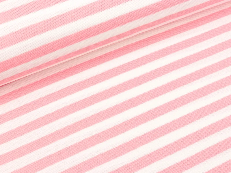 Reststück 45cm - Polo Me Piqué Stripes weiß-rosa scuro by Hamburger Liebe