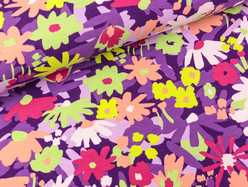Reststück 33cm - Baumwolljersey Pop Blossom dark purple-bunt by Nerida Hansen