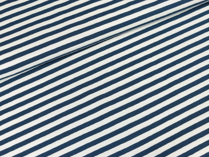 Reststück 80cm - Baumwolljersey Vicente Streifen dunkelblau-weiß