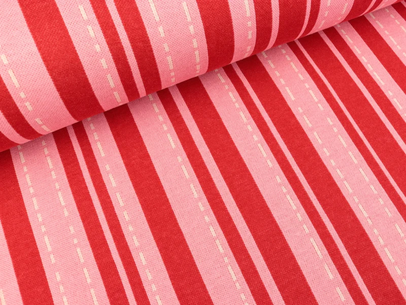 Reststück 8cm - Hamburger Liebe Jacquard Bloom Pin Stripes flamme-rosa scuro-weiß