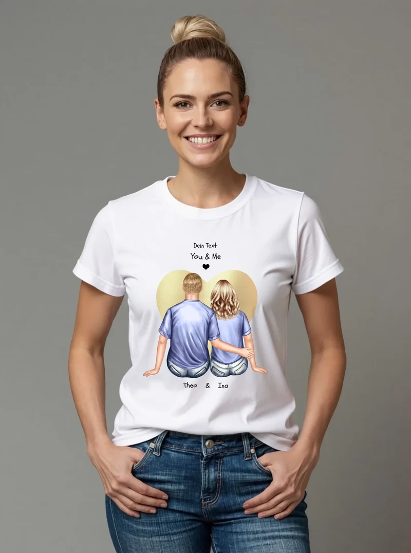 Paar T-Shirt personalisiert - Geschenk Idee Partner / Partnerin in weiss