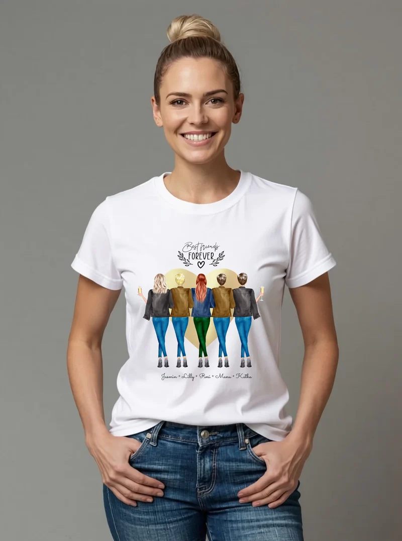 5 Beste Freundinnen T-Shirt personalisiert weiss – Geschenk für Frauen