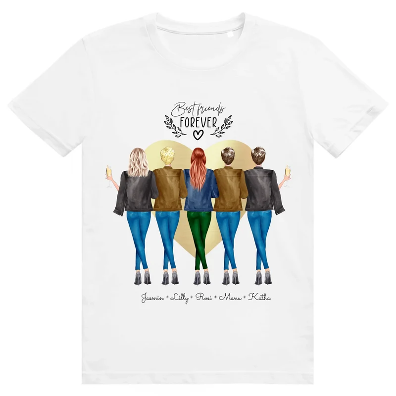 5 Beste Freundinnen T-Shirt personalisiert weiss – Geschenk für Frauen