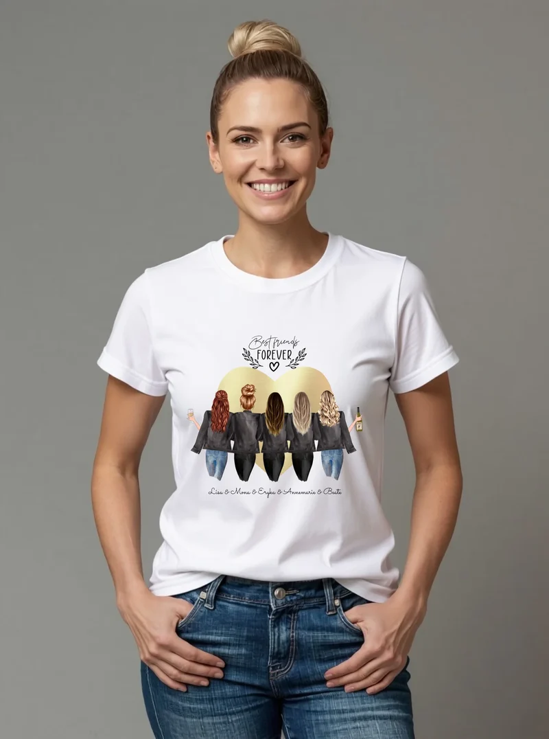 5 beste Freundinnen T-Shirt personalisiert - Geschenk Idee