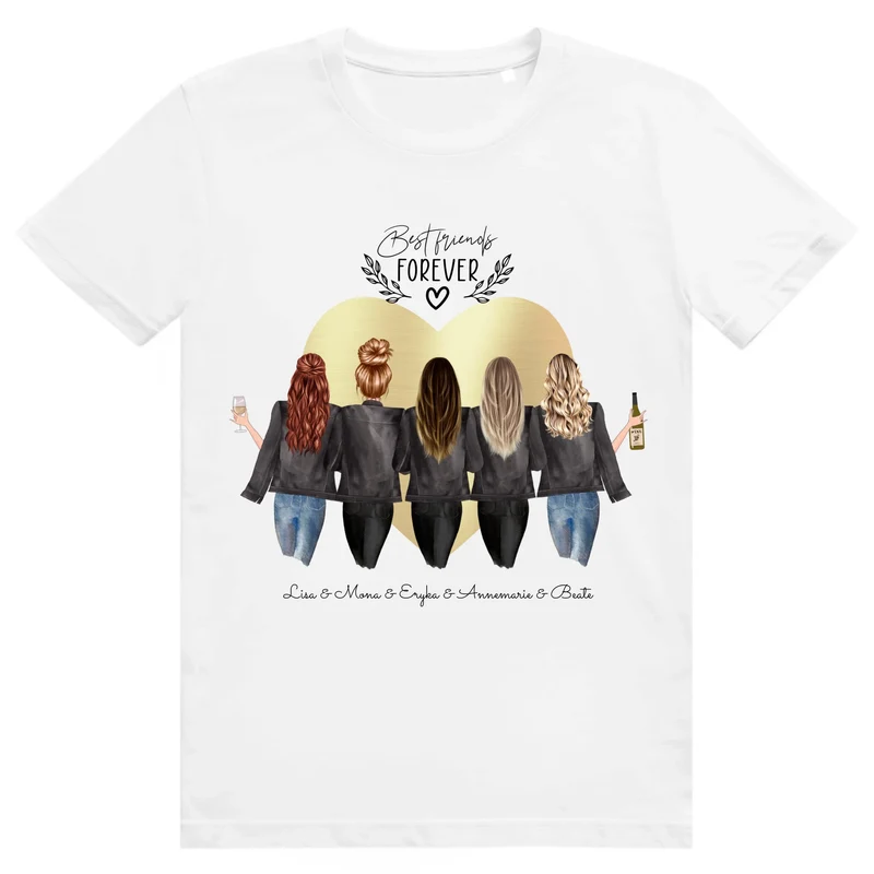 5 beste Freundinnen T-Shirt personalisiert - Geschenk Idee