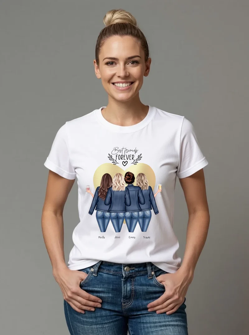 4 beste Freundinnen T-Shirt personalisiert - Geschenkidee