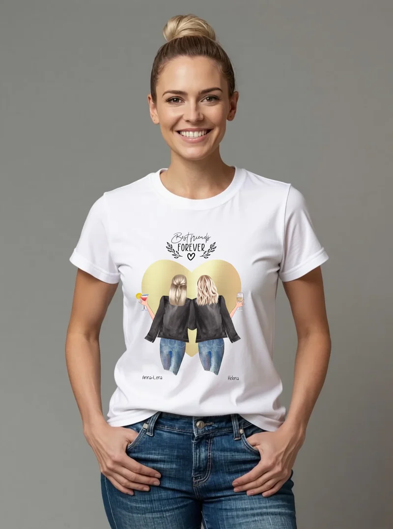 2 beste Freundinnen T-Shirt personalisiert weiss - Geschenk Idee