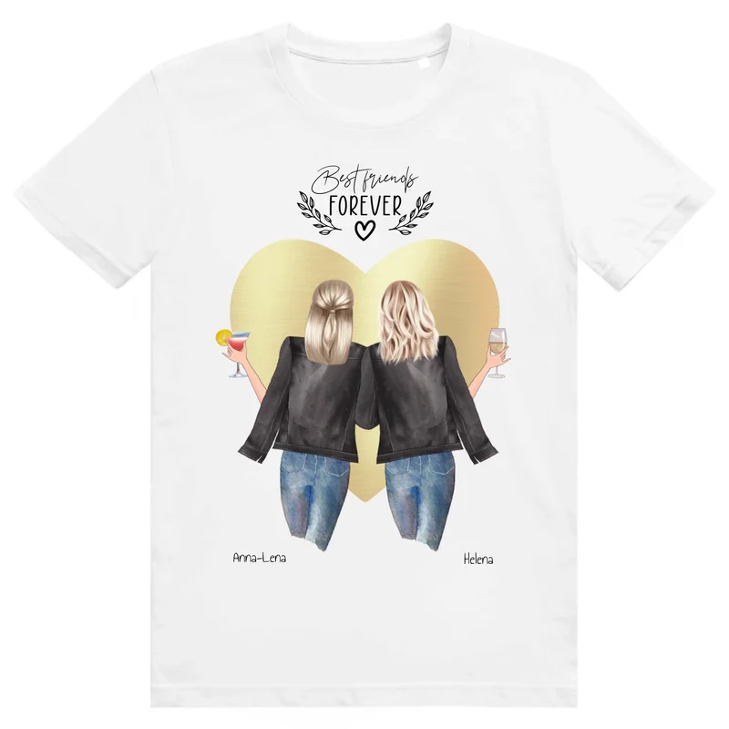2 beste Freundinnen T-Shirt personalisiert weiss - Geschenk Idee