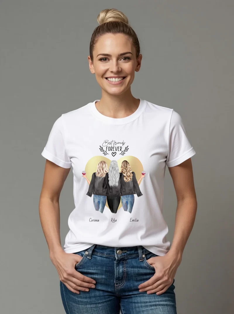 3 beste Freundinnen T-Shirt personalisiert - Geschenk Idee