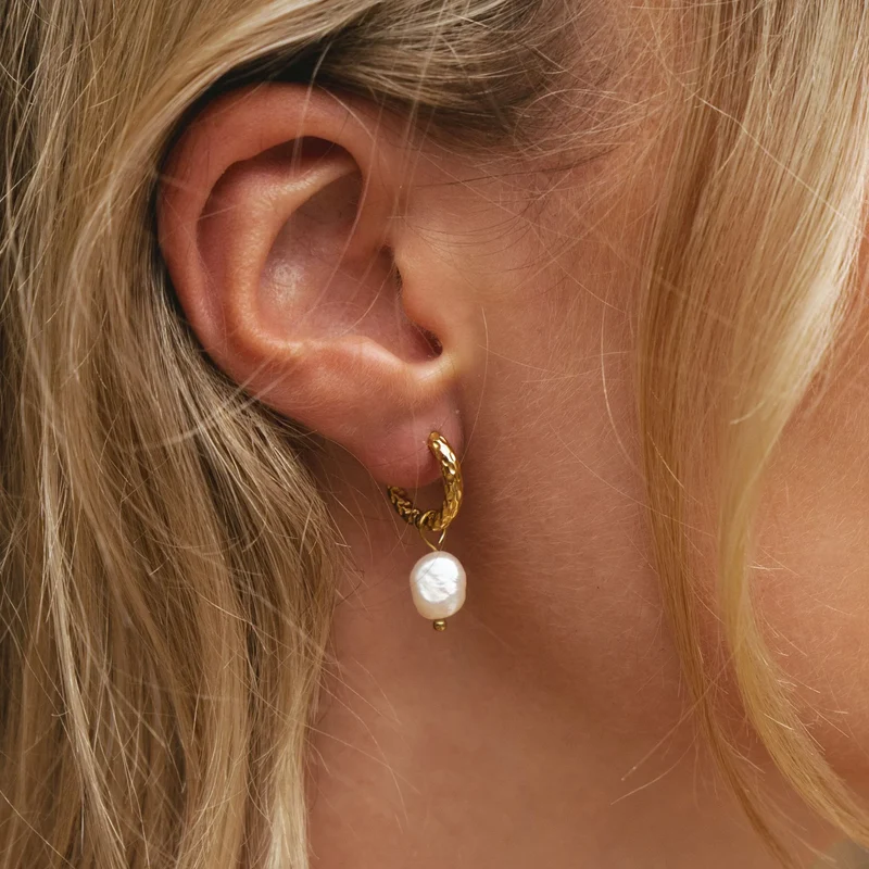 Hammered Pearl Hoops