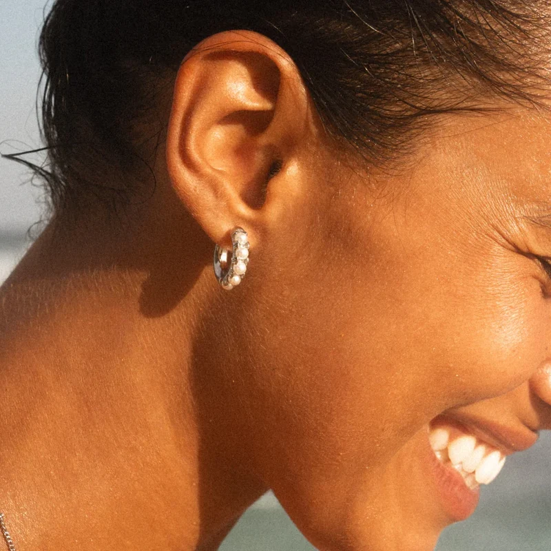 Mini Pearl Huggie Earrings