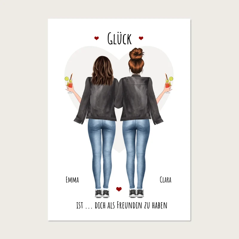 Personalisiertes Geschenk beste Freundin "Glück" Geburtstagsgeschenk Poster mit 2 Frauen gestalten - digitale Bild Datei