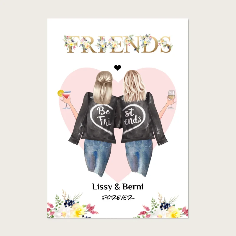 Beste Freundin Bild Geschenk - 2 Frauen Poster personalisiert - Geburtstagsgeschenk - Freundschaftsgeschenk - digitale Datei