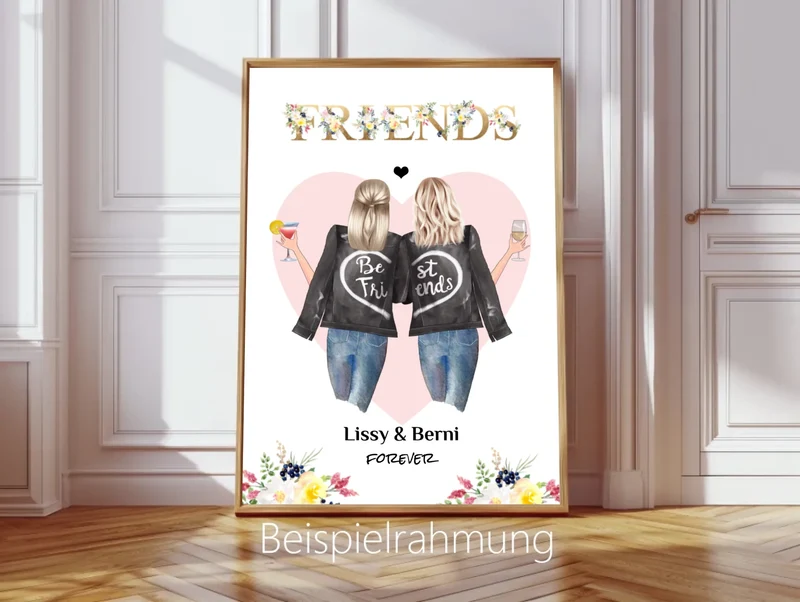 Beste Freundin Bild Geschenk - 2 Frauen Poster personalisiert - Geburtstagsgeschenk - Freundschaftsgeschenk - digitale Datei
