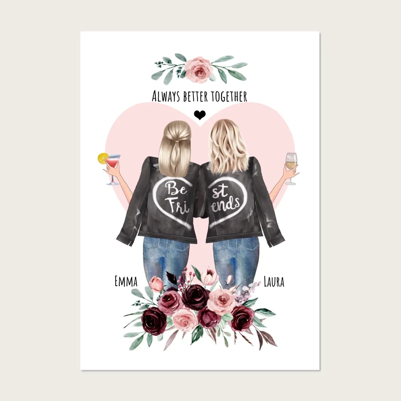 Beste Freundin Bild Geschenk mit Spruch personalisiert - 2 Frauen Geburtstagsgeschenk Poster - digitale Datei