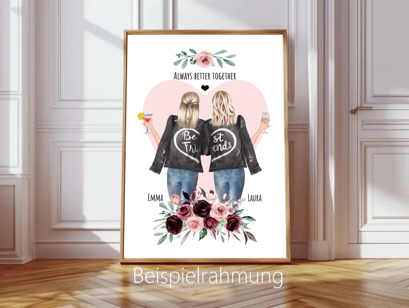 Beste Freundin Bild Geschenk mit Spruch personalisiert - 2 Frauen Geburtstagsgeschenk Poster - digitale Datei
