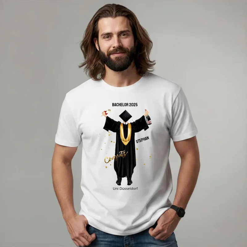 Personalisiertes Abschluss T-Shirt für Absolventen in weiss – Geschenk für Männer
