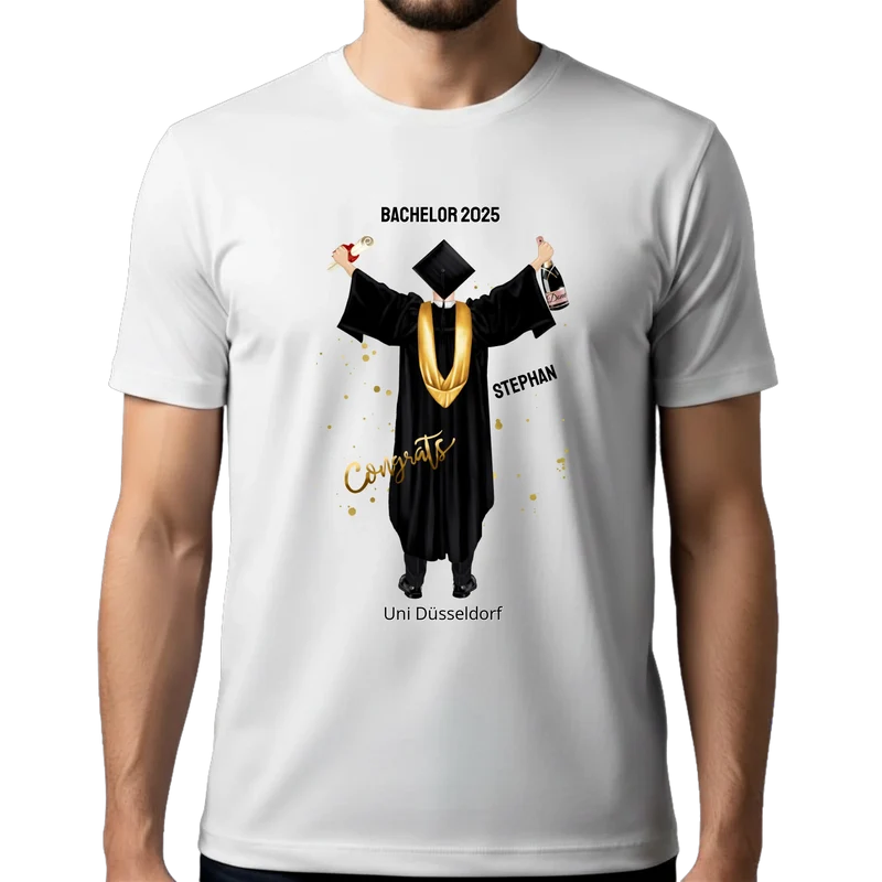 Personalisiertes Abschluss T-Shirt für Absolventen in weiss – Geschenk für Männer