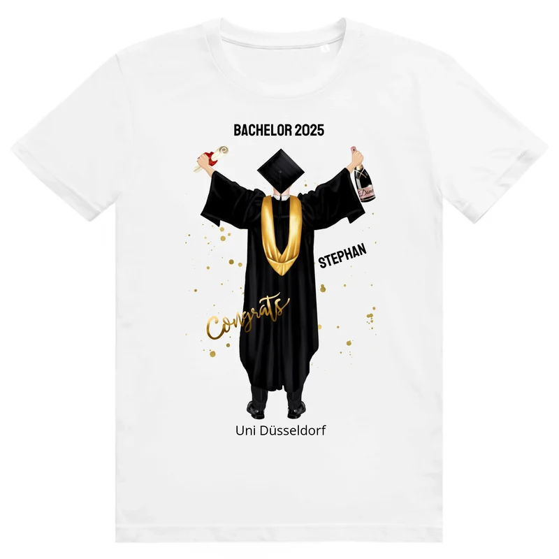 Personalisiertes Abschluss T-Shirt für Absolventen in weiss – Geschenk für Männer