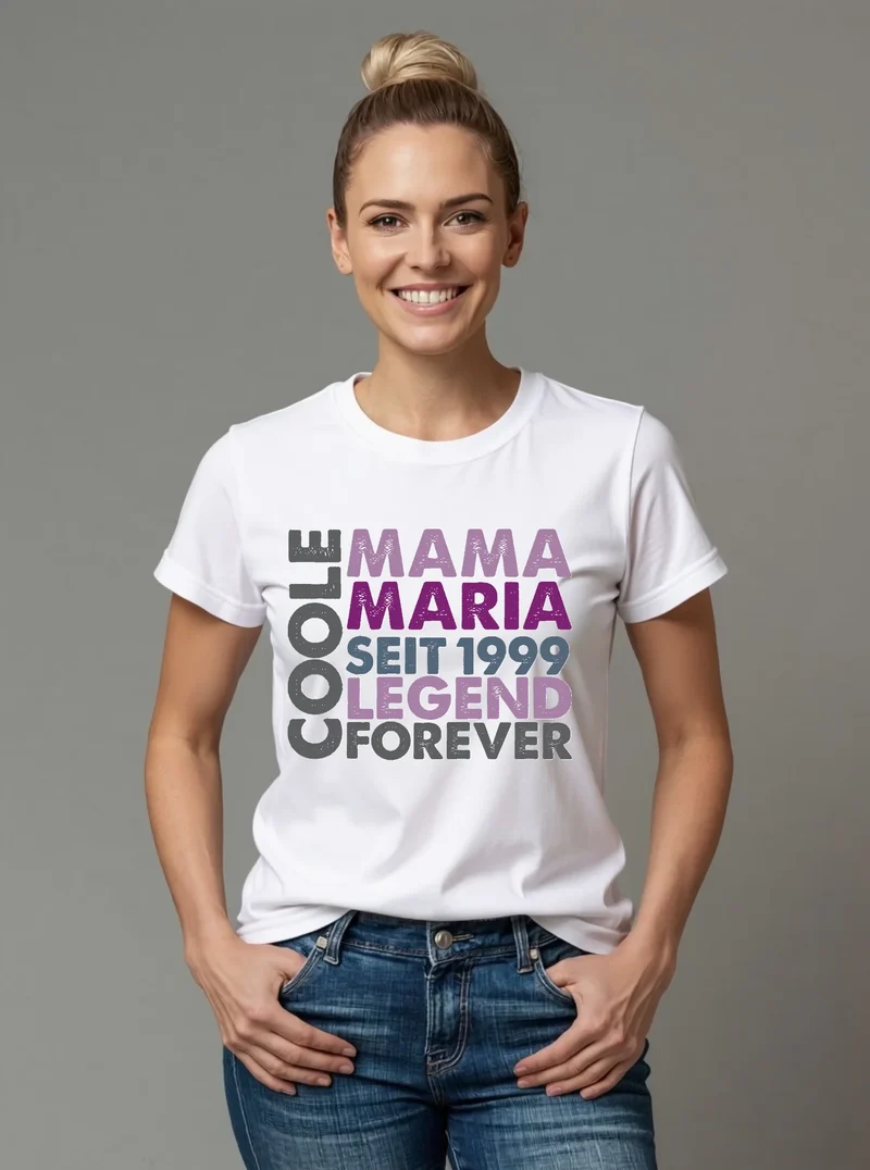 Personalisiertes "Coole Mama" T-Shirt mit Name - Geschenk Idee für Mutter weiss