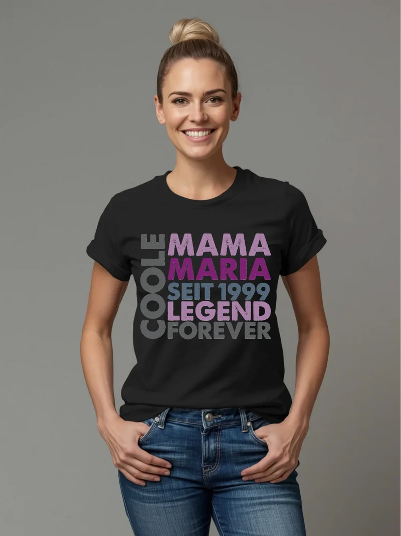 Personalisiertes "Coole Mama" T-Shirt mit Name - Geschenk Idee für Mutter weiss