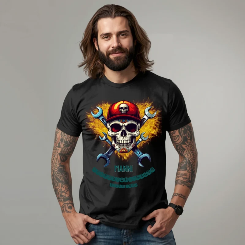 Personalisiertes Skull Motorrad T-Shirt mit Namen – Geschenk für Biker