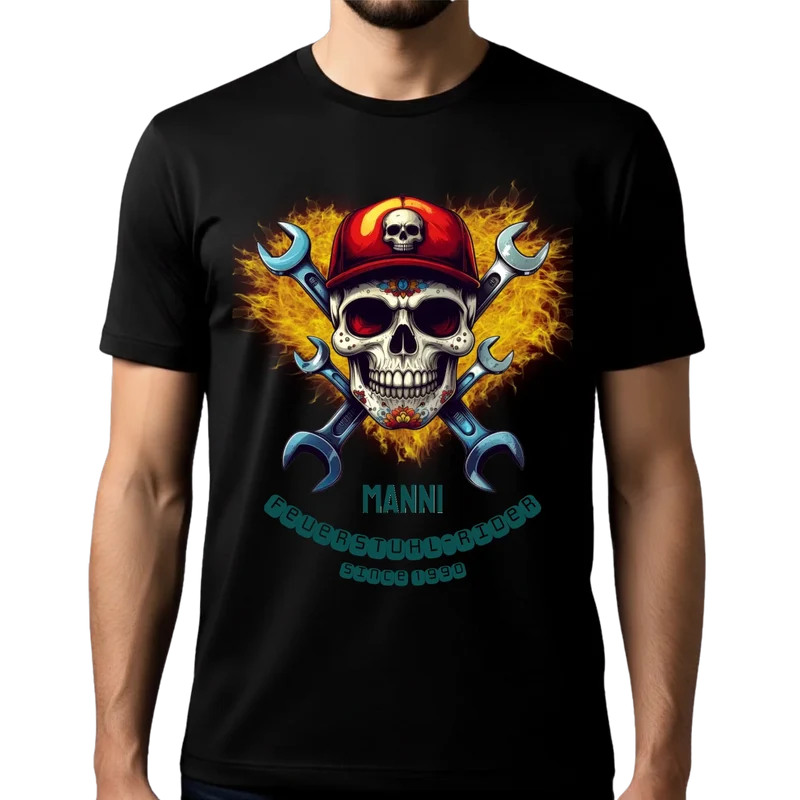 Personalisiertes Skull Motorrad T-Shirt mit Namen – Geschenk für Biker