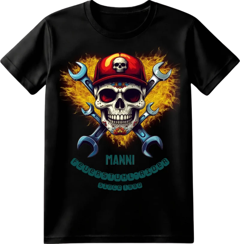 Personalisiertes Skull Motorrad T-Shirt mit Namen – Geschenk für Biker