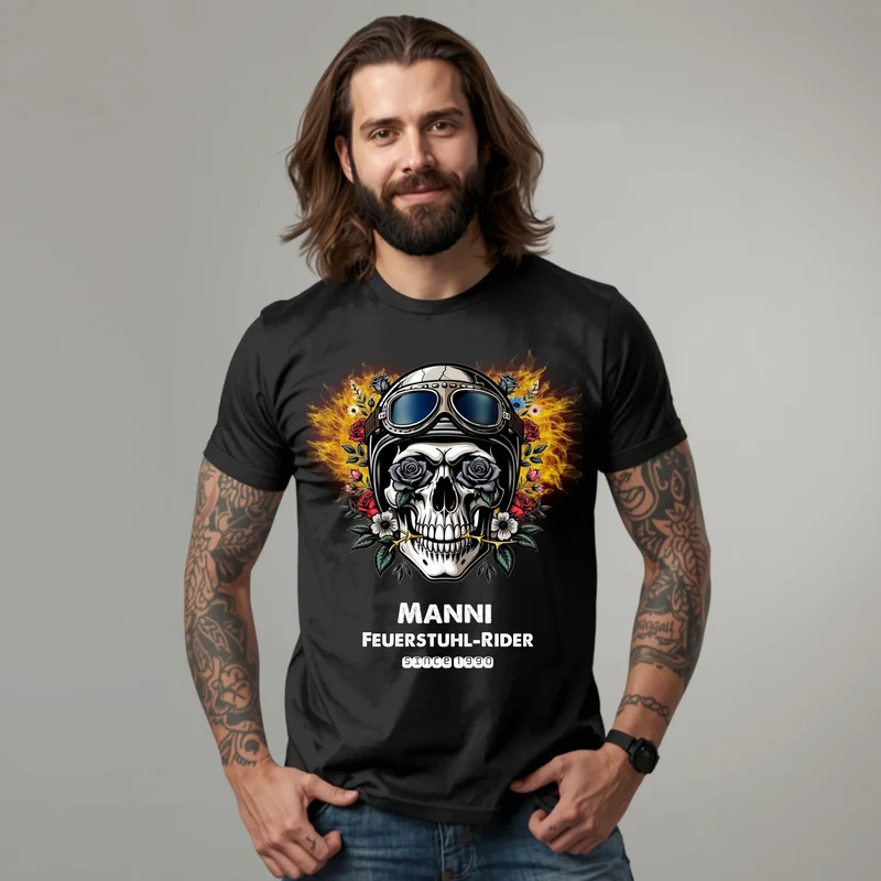 Personalisiertes Rider T-Shirt mit Totenkopf & Name für Motorradfan