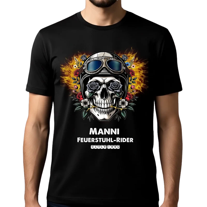 Personalisiertes Rider T-Shirt mit Totenkopf & Name für Motorradfan