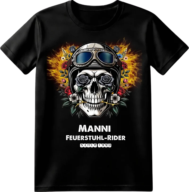 Personalisiertes Rider T-Shirt mit Totenkopf & Name für Motorradfan