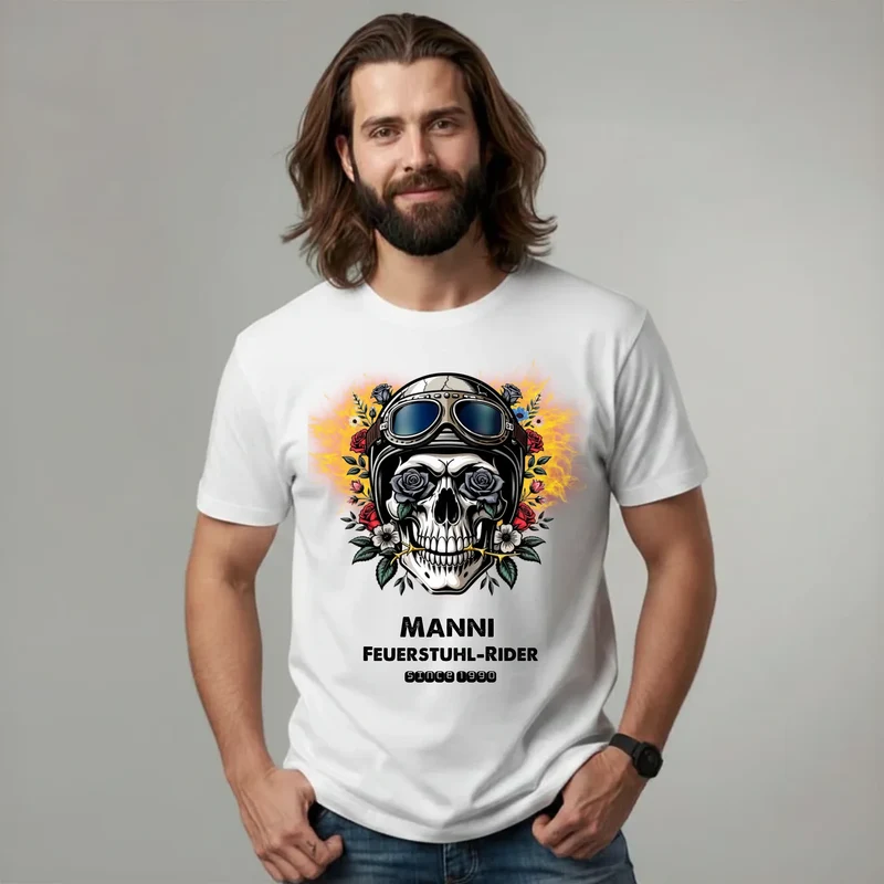 Skull - Personalisiertes T-Shirt mit Name - Geschenk für Motorradfan Totenkopf