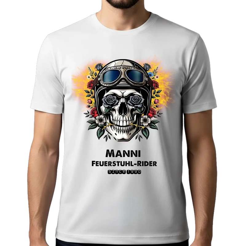 Skull - Personalisiertes T-Shirt mit Name - Geschenk für Motorradfan Totenkopf