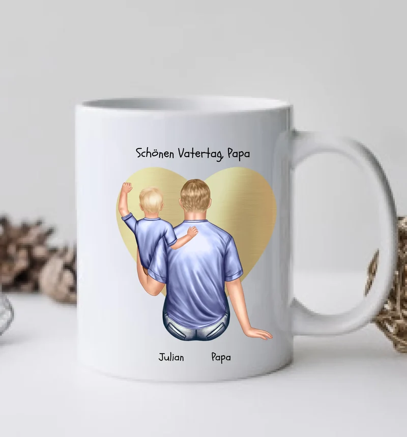 Geschenk Vater - personalisierte Tasse mit Papa, Baby Mädchen oder Sohn