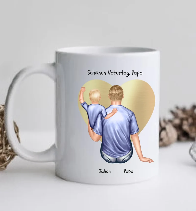 Geschenk Vater - personalisierte Tasse mit Papa, Baby Mädchen oder Sohn