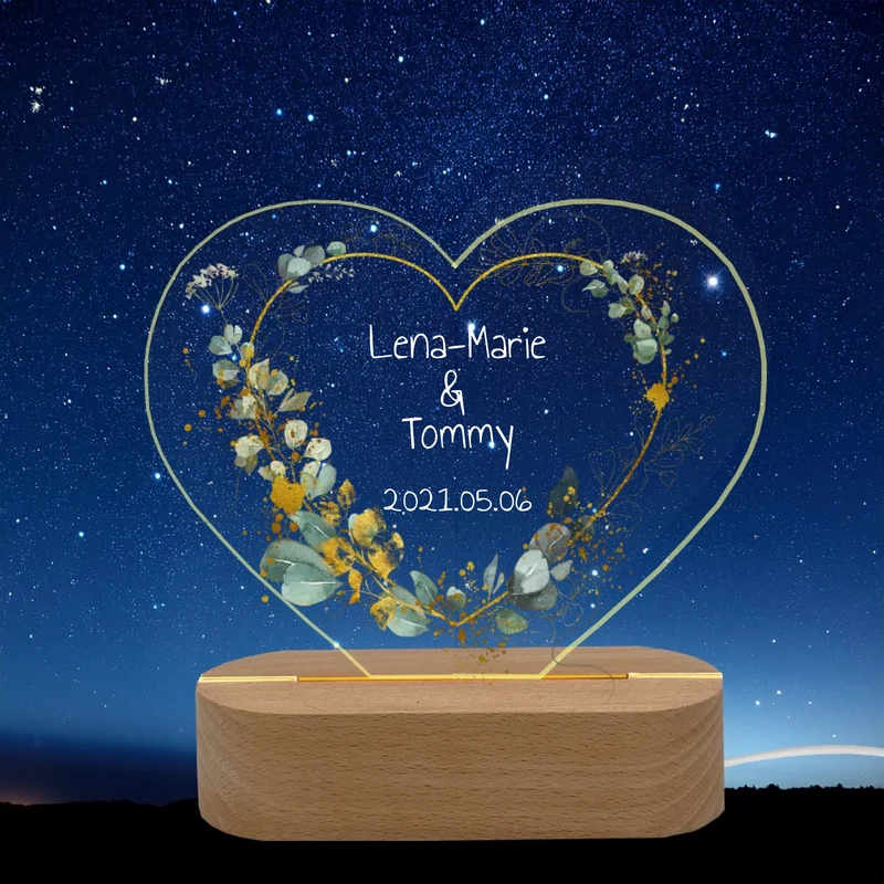 Personalisiertes Geschenk für das Brautpaar zur Hochzeit - LED Deko Licht mit Namen & Datum