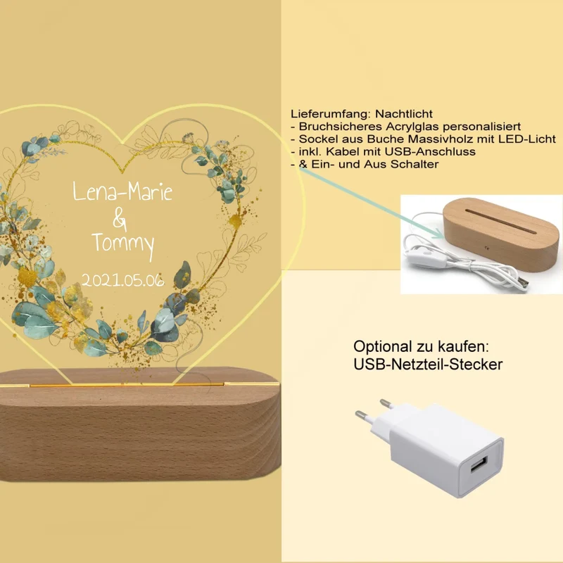 Personalisiertes Geschenk für das Brautpaar zur Hochzeit - LED Deko Licht mit Namen & Datum