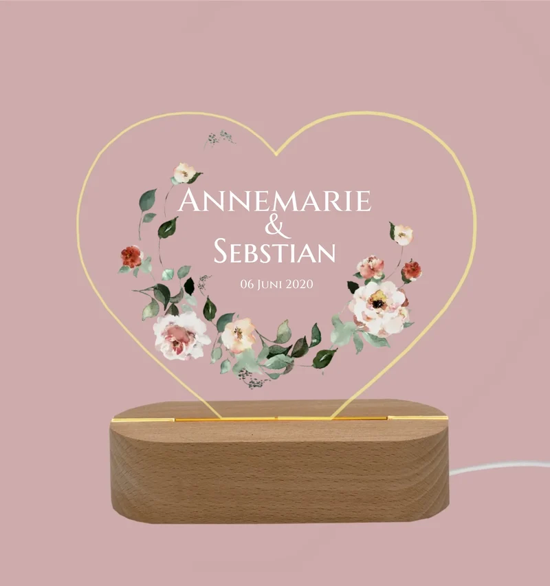 Geschenk zur Hochzeit für das Brautpaar - LED Deko Licht mit Namen & Datum