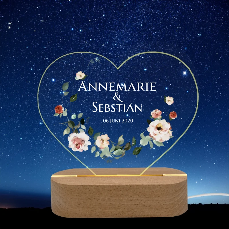 Geschenk zur Hochzeit für das Brautpaar - LED Deko Licht mit Namen & Datum