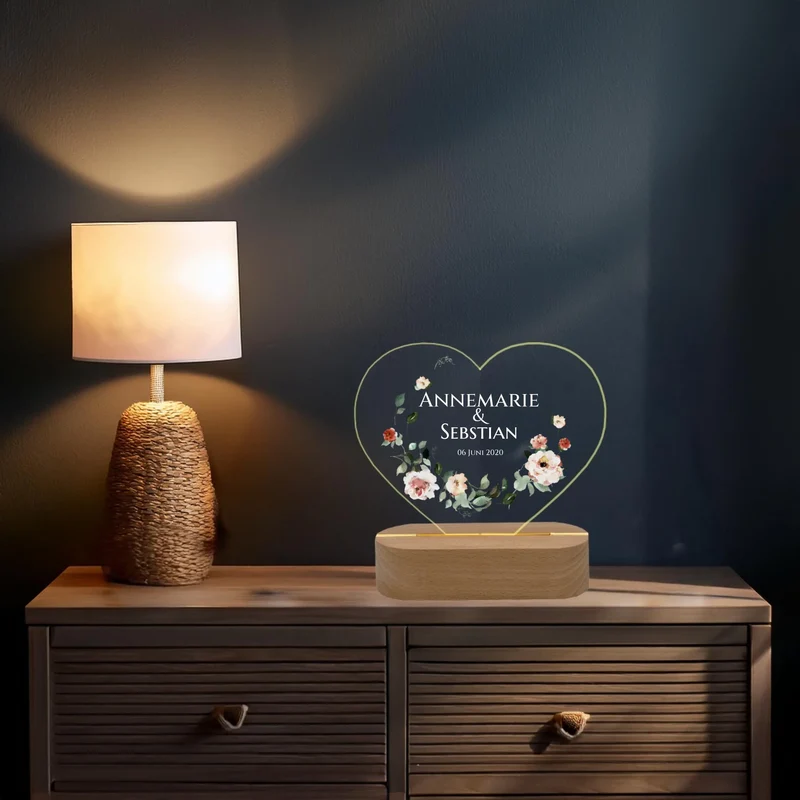 Geschenk zur Hochzeit für das Brautpaar - LED Deko Licht mit Namen & Datum