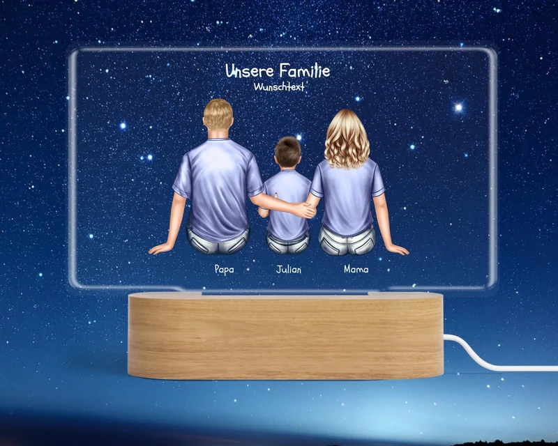 Geschenk Muttertag / Vatertag - Personalisiertes LED Deko Licht ''Familie mit 1 Kind