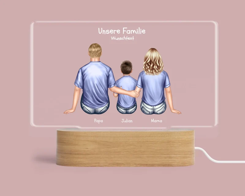 Geschenk Muttertag / Vatertag - Personalisiertes LED Deko Licht ''Familie mit 1 Kind