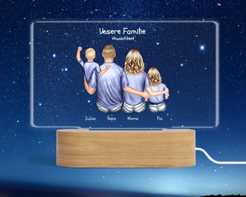 Personalisiertes LED Deko Licht ''Familie mit 2 Kindern'' Geschenk Geburtstag - Muttertag / Vatertag