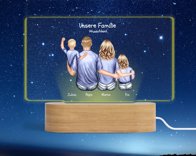 Personalisiertes LED Deko Licht ''Familie mit 2 Kindern'' Geschenk Geburtstag - Muttertag / Vatertag