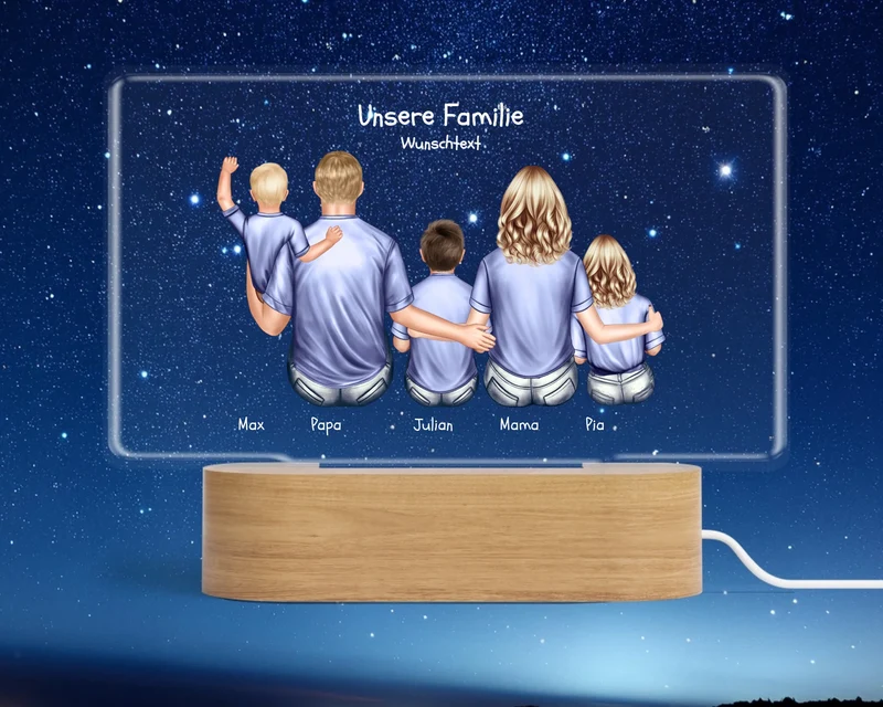 Personalisiertes LED Deko Licht ''Familie mit 3 Kindern'' Geschenk Geburtstag - Muttertag / Vatertag