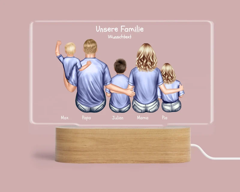 Personalisiertes LED Deko Licht ''Familie mit 3 Kindern'' Geschenk Geburtstag - Muttertag / Vatertag