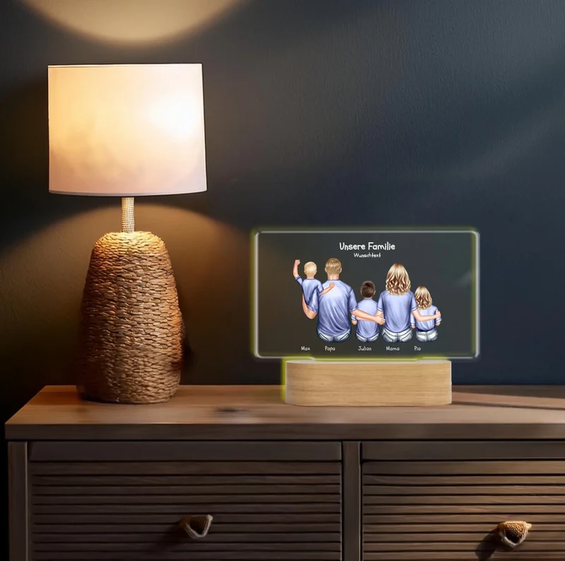 Personalisiertes LED Deko Licht ''Familie mit 3 Kindern'' Geschenk Geburtstag - Muttertag / Vatertag